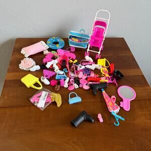 Huge Barbie Accessories Lot Shoes Bags Hangers Food Furniture Mixed Over 1 Pound